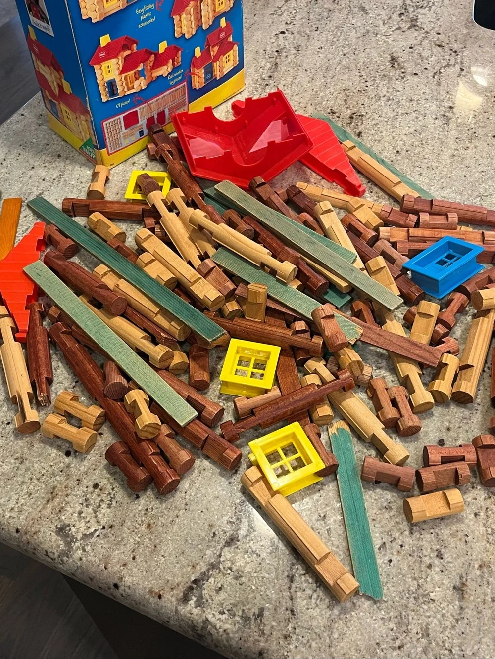 Retro 1990s Playskool Lincoln Logs House Set - Real Wooden Blocks & Original Box